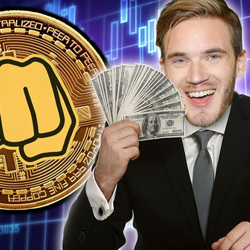 PewDiePie wearing a suit and holding cash in hand